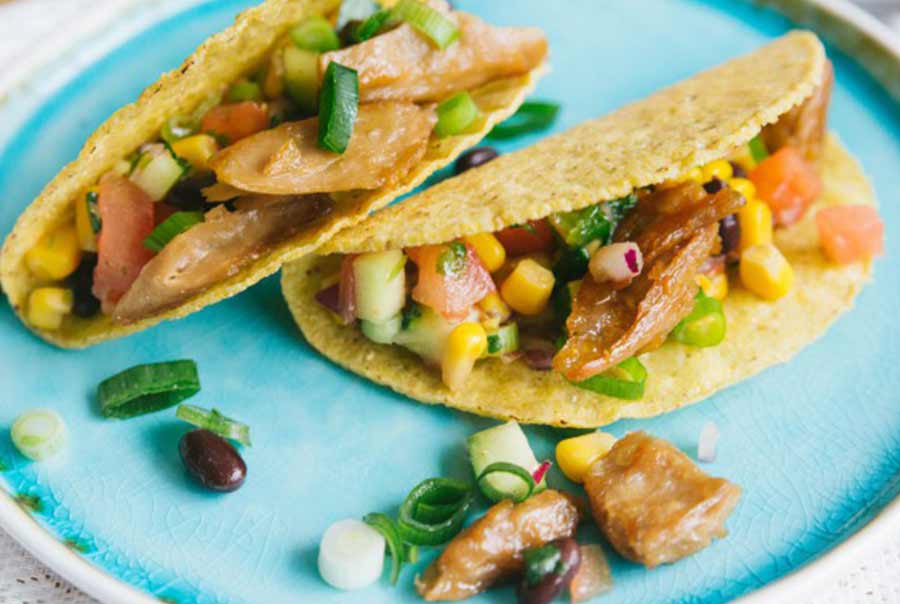 Tacos using vegetarian chicken alternative