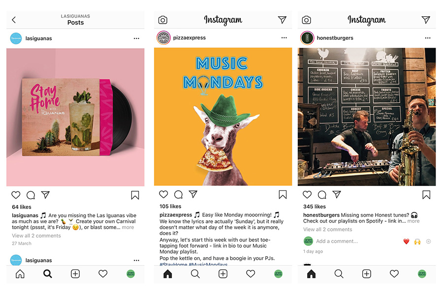 Instagram posts from restaurants involving music