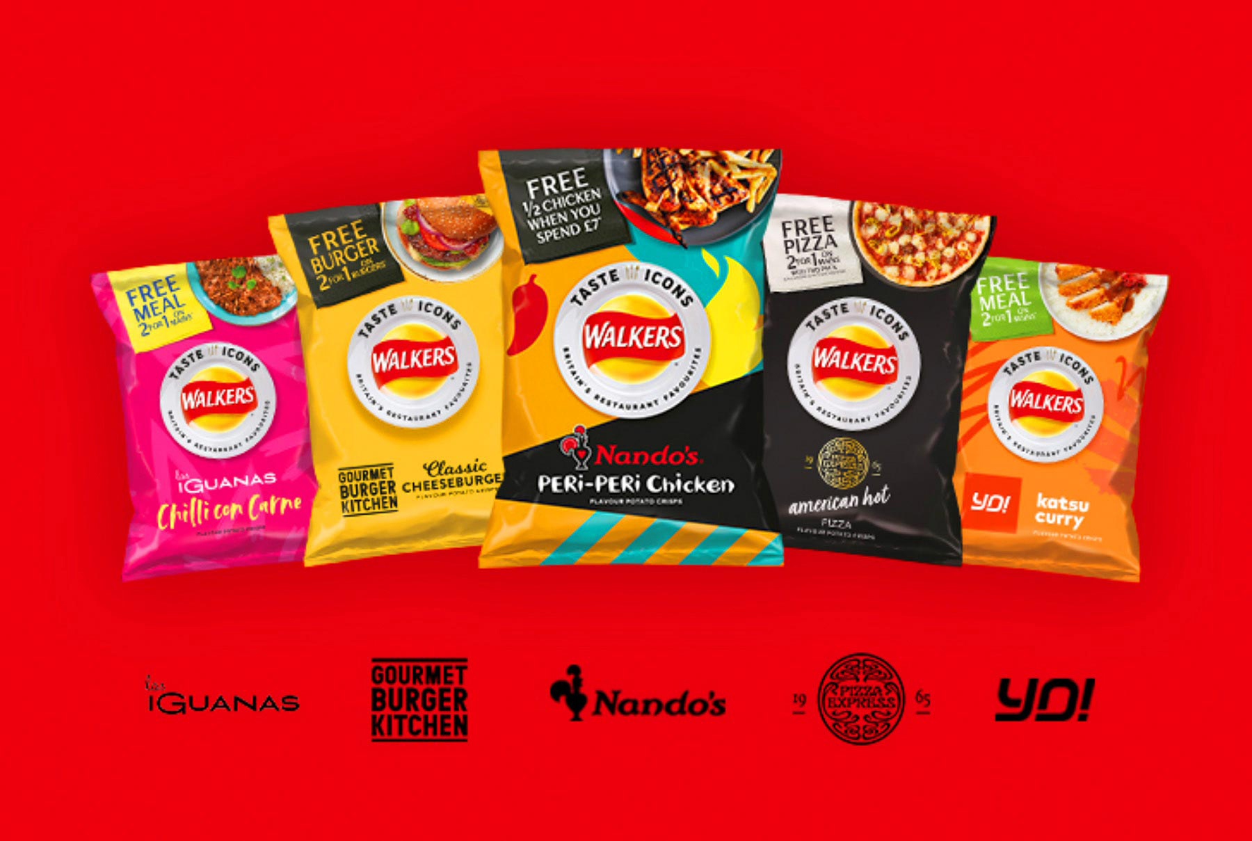 Packs of Walkers crisps with restaurant flavours