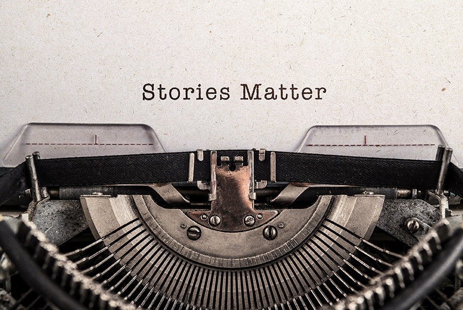'Stories Matter' typewriter graphic