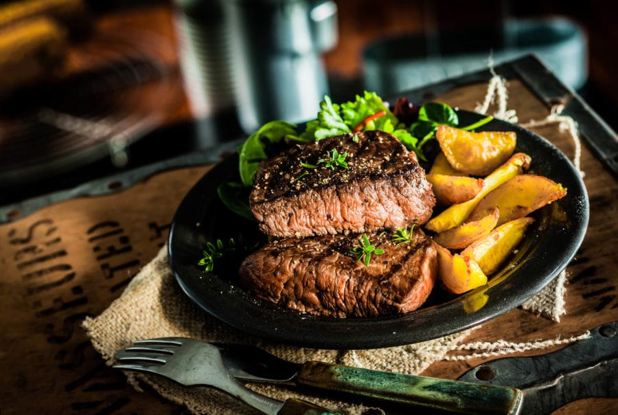 Rib-eye steak and chips