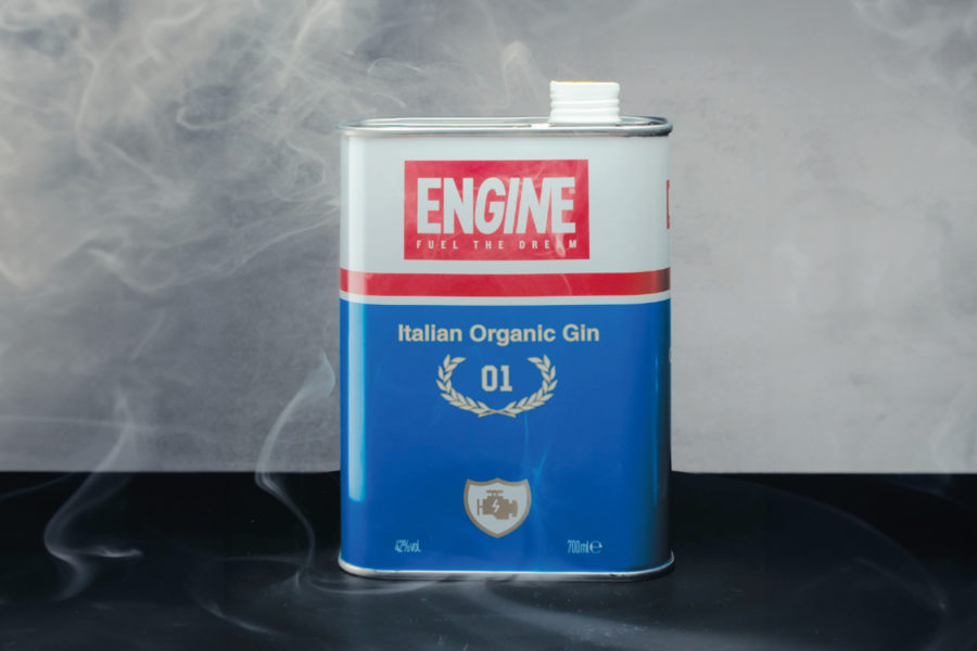 Engine Gin bottle sat on a neutral background