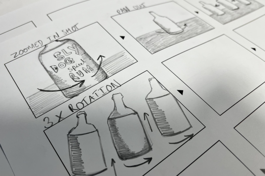 Sketched storyboard for Sly Dog Rum animation