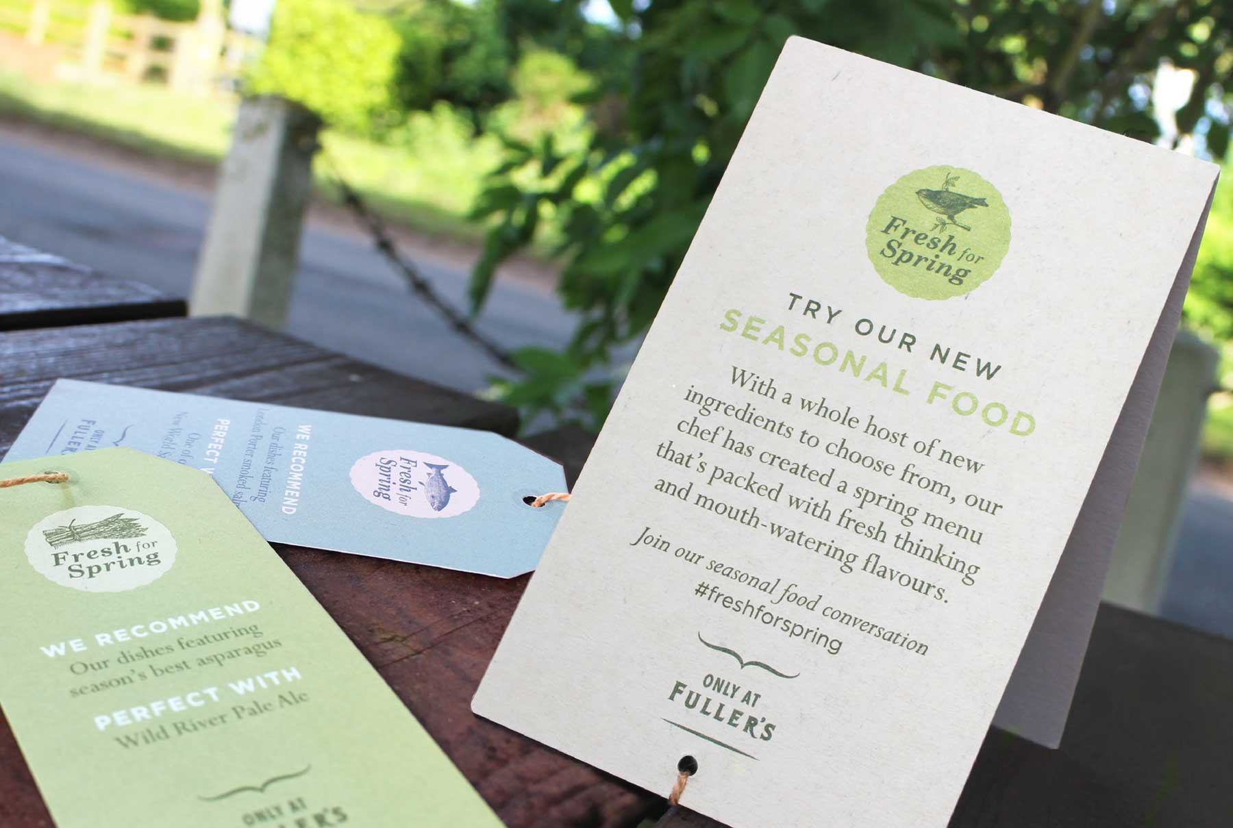 Fuller's Spring Food Campaign Tentcards and Tag Designs