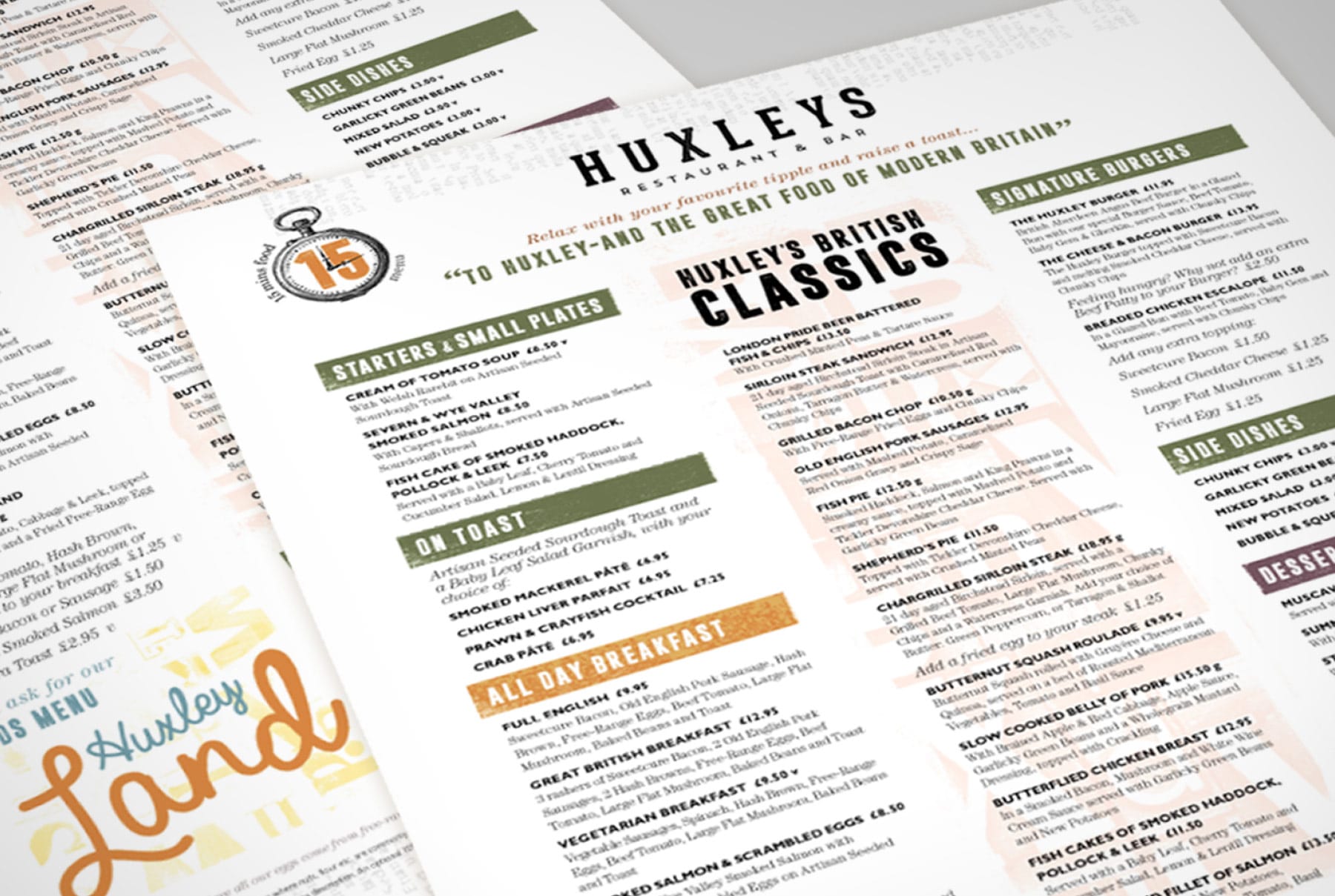 Huxleys Restaurant Bar Brand Repositioning - Menu Design