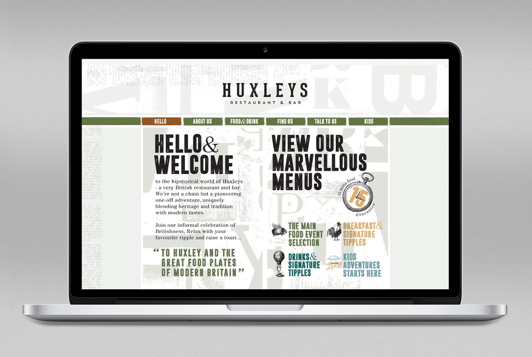 Huxleys Restaurant Bar Brand Repositioning - Website Design