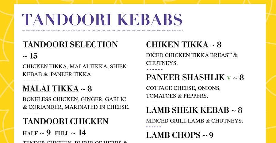 Food Menu Design Tip 4 -Pricing & Currency Symbols