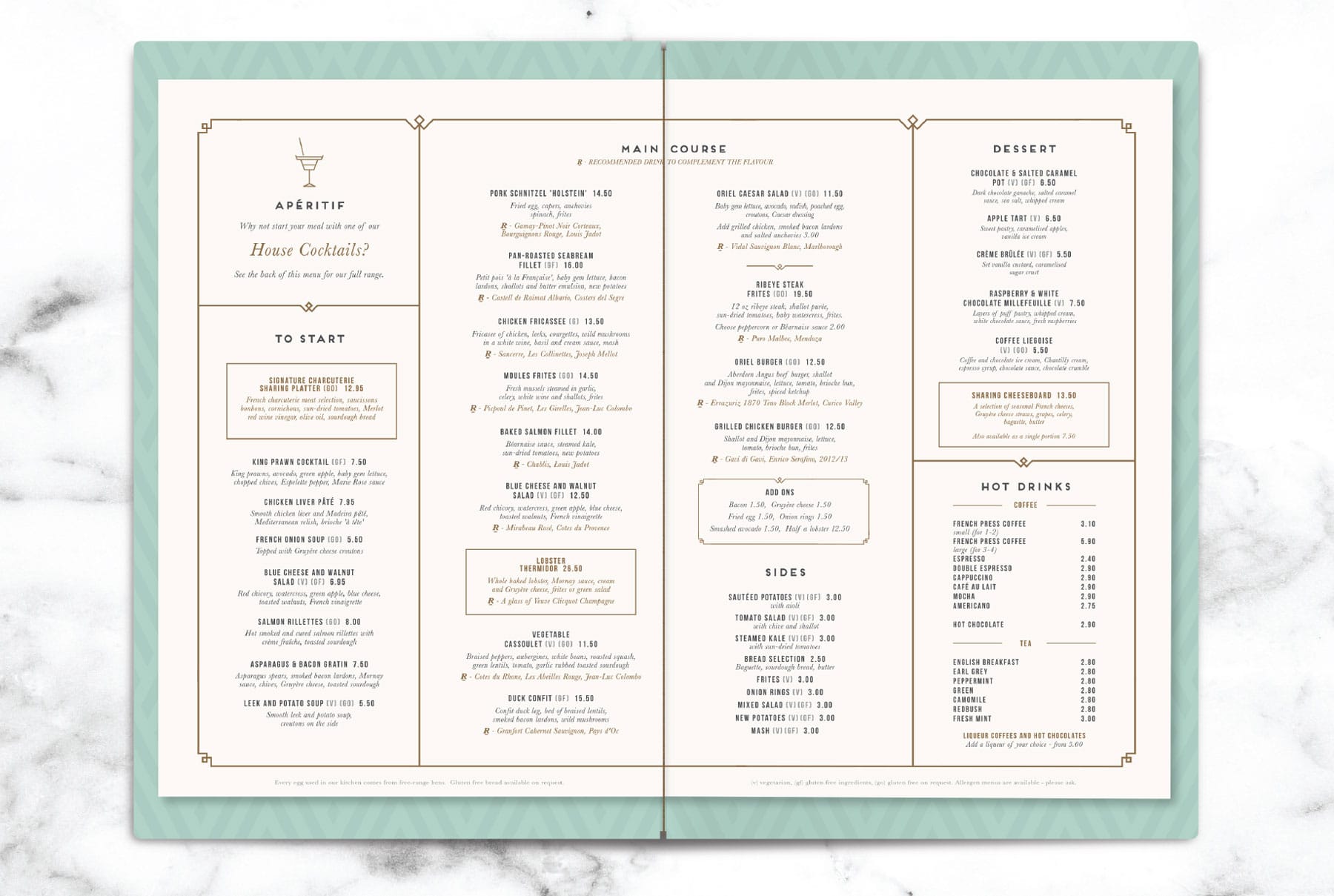 Oriel Grande Brasserie - Menu Design Interior