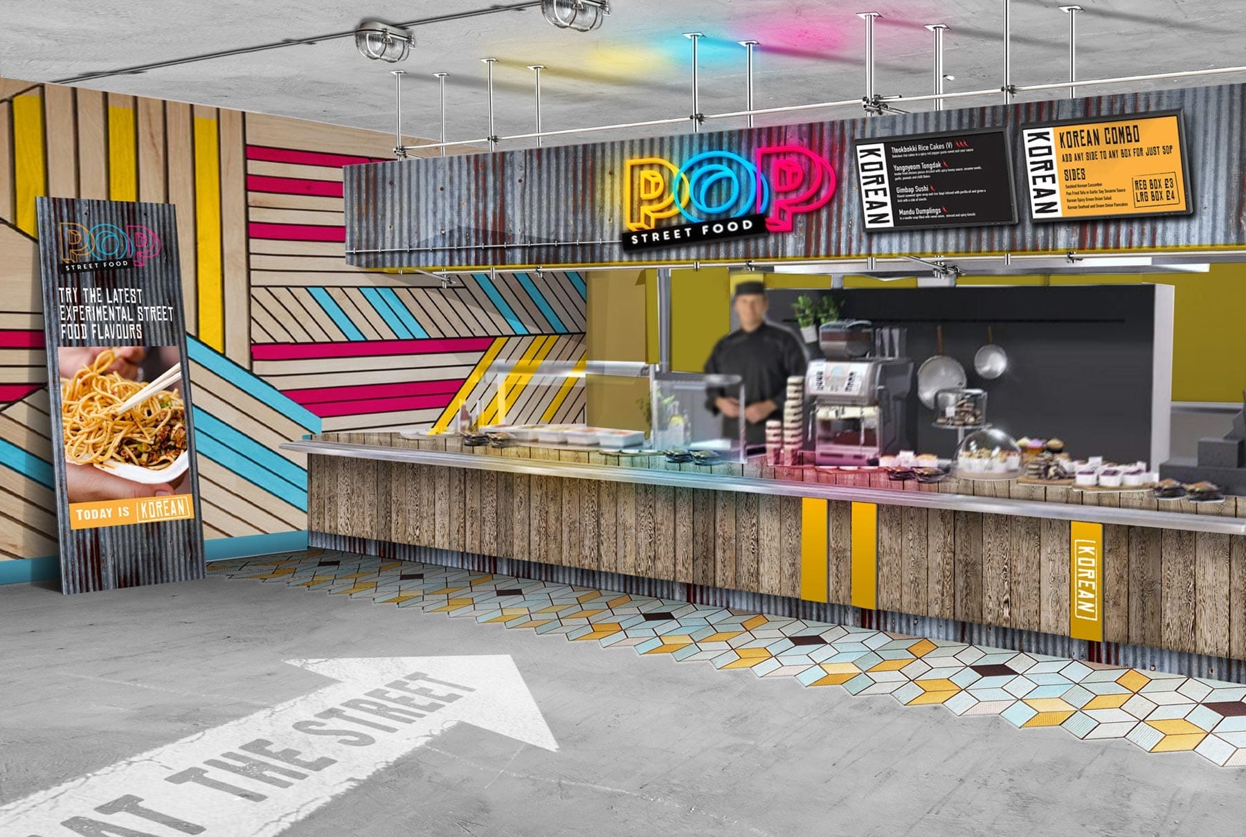 Pop Up Food Counter Render Design and Illustration