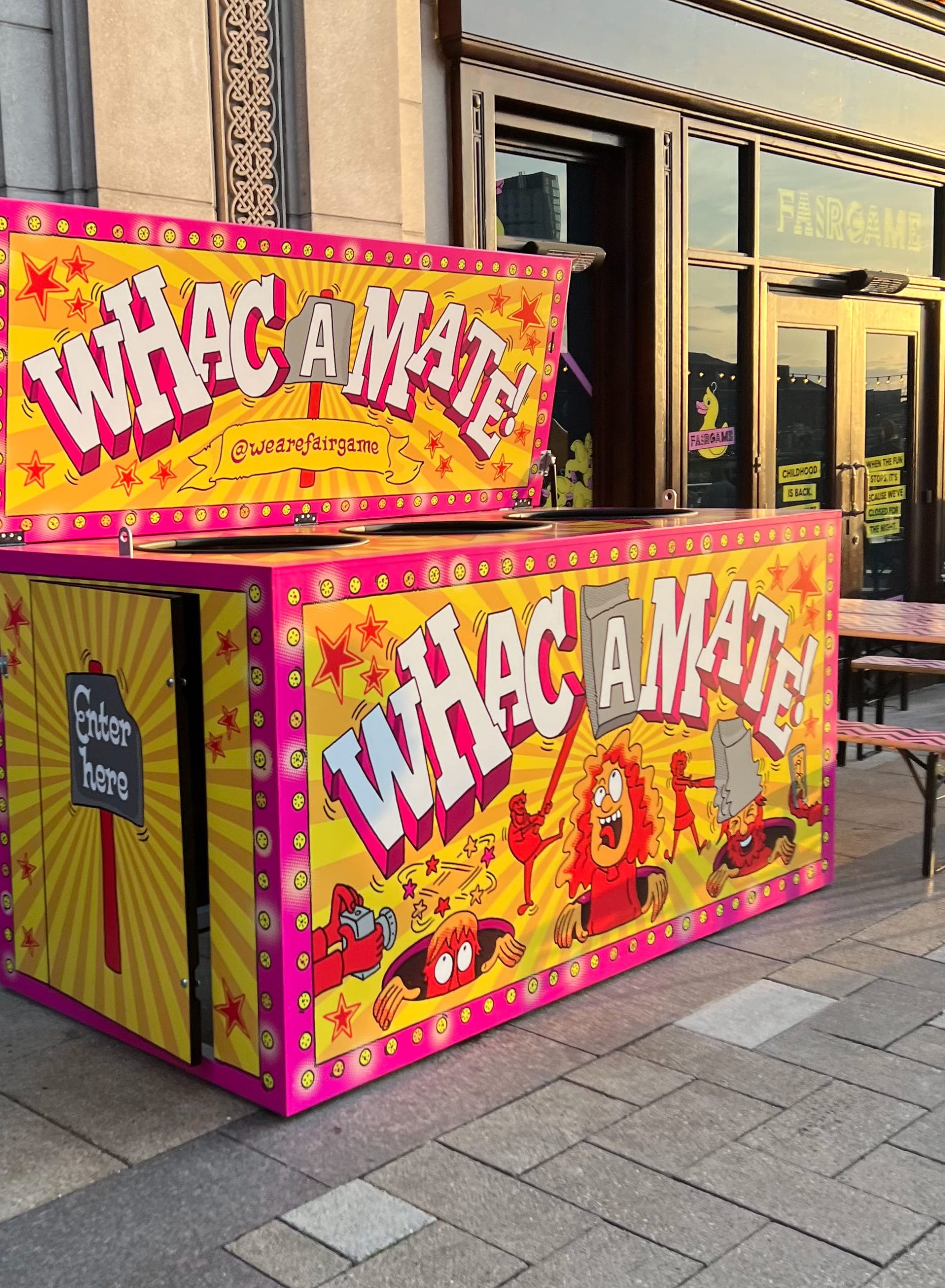 Whack-a-mate! A photo-op spot outside of Canary Wharf's Fairgame