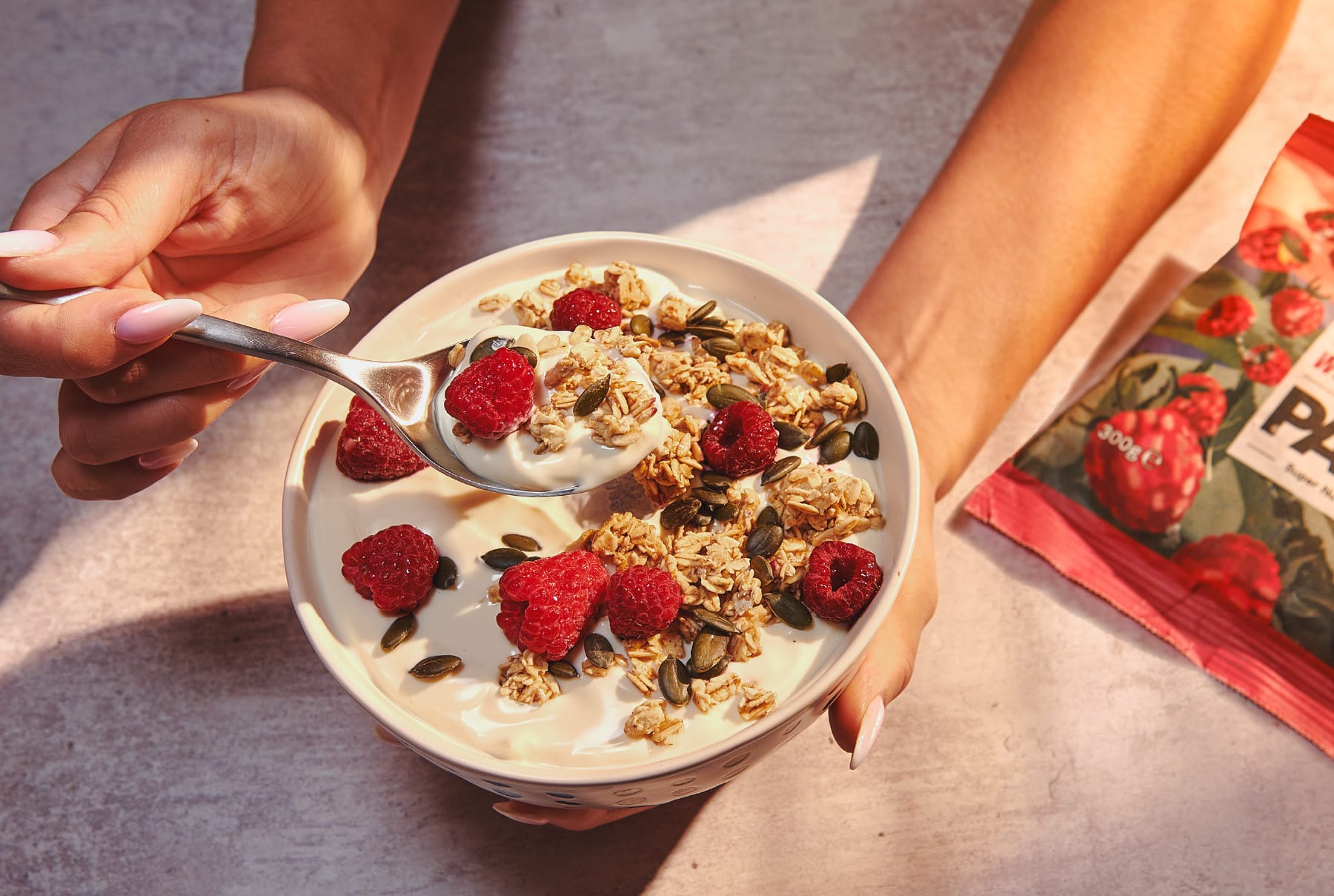 breakfast bowl with frozen fruit